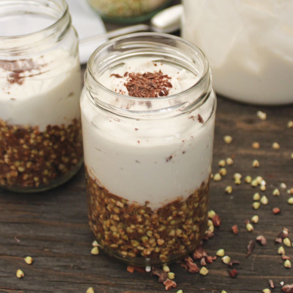 Cacao buckwheat yogurt breakfast jars