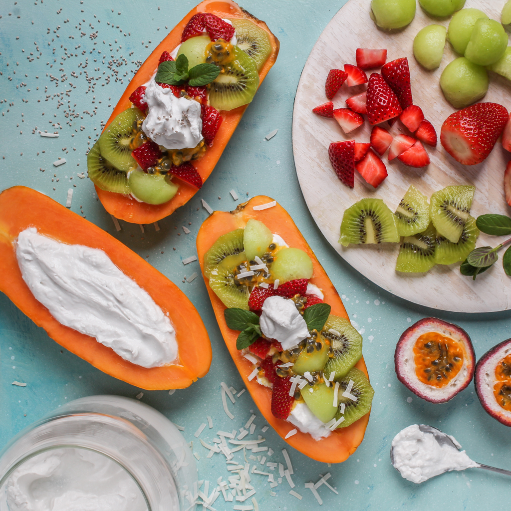 Gut loving yogurt papaya boats