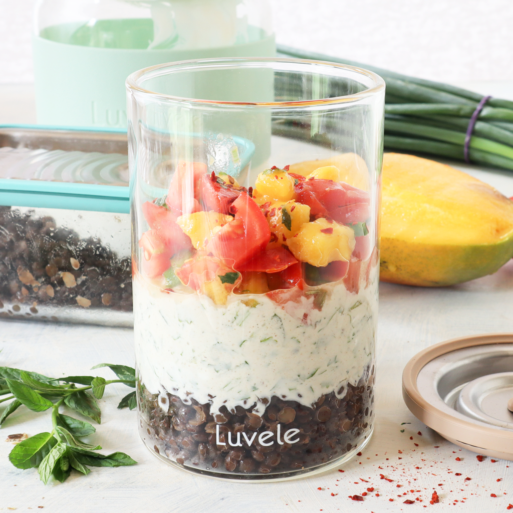 Puy lentil salad with raita and mango salsa