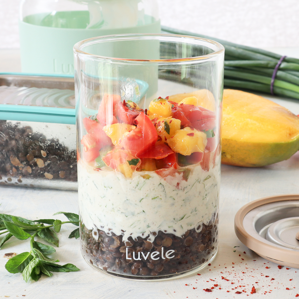 Puy lentil salad with raita and mango salsa