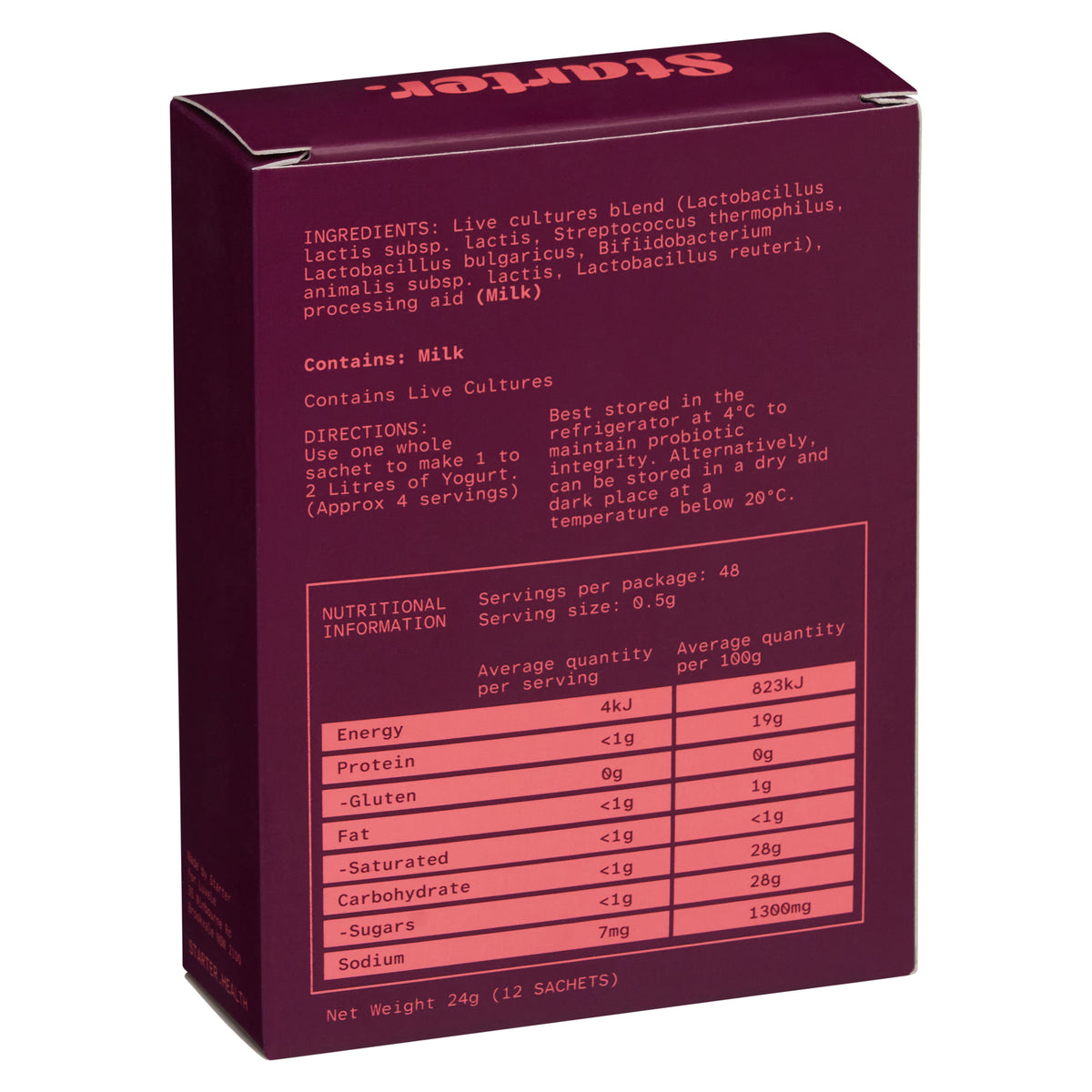 Probiotic Yogurt Starter Culture - Includes Reuteri - 12 sachets